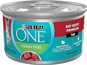 Photo 1 of  BB 01-2026Purina ONE Natural, High Protein, Grain Free Wet Cat Food Pate, Beef Recipe - (Pack of 24) 3 oz. Pull-Top Cans