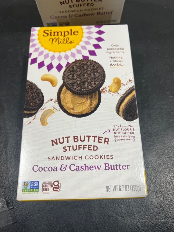 Photo 2 of  GLUTEN FREE   Simple Mills Cocoa Cashew Crème Sandwich Cookies - Gluten Free, Vegan, Healthy Snacks, 6.7 Ounce (Pack of 2  BB 11-09-2024)