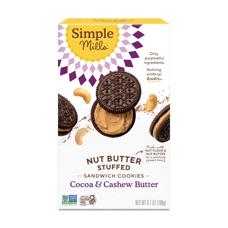 Photo 1 of  GLUTEN FREE   Simple Mills Cocoa Cashew Crème Sandwich Cookies - Gluten Free, Vegan, Healthy Snacks, 6.7 Ounce (Pack of 2  BB 11-09-2024)