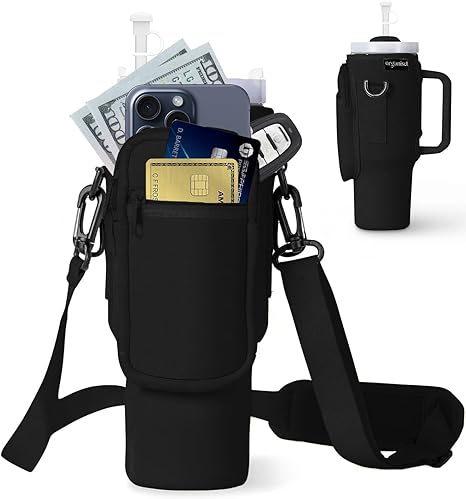 Photo 1 of | Water Bottle Carrier with Strap, Neoprene Stanley Cup Pouch 40/30 oz Quencher H2.0 & Adventure 40 oz Tumbler, Stanley Cup Bag, Wonderful Water Bottle, Bottle Pouch for Stanley Cup