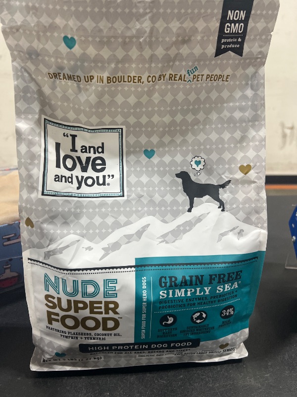 Photo 2 of BB 06-08-2025I and love and you Nude Super Food Dry Dog Food - Salmon + Whitefish - Prebiotic + Probiotic, Grain Free, Real Meat, No Fillers, 5lb Bag