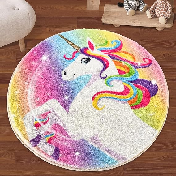 Photo 1 of Unicorn Rug for Girls Room - Microfiber Fluffy Rug for Girl Room Decorations - 24 inch Cool Rug for Cute Bedroom Decor - Non Slip Rainbow Rug for Kids Room - Pink Rugs for Bedroom Aesthetic y2k