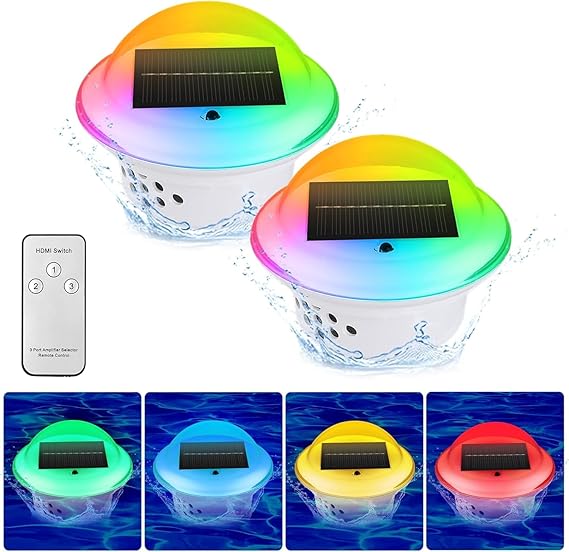 Photo 1 of Floating Pool Lights, 2PC Solar Pool Lights That Float, RGB Color Changing Waterproof LED Lights, Rechargeable Swimming Pool Lights with Remore, Pool Accessories for Outdoor,Pond,Hot Tub