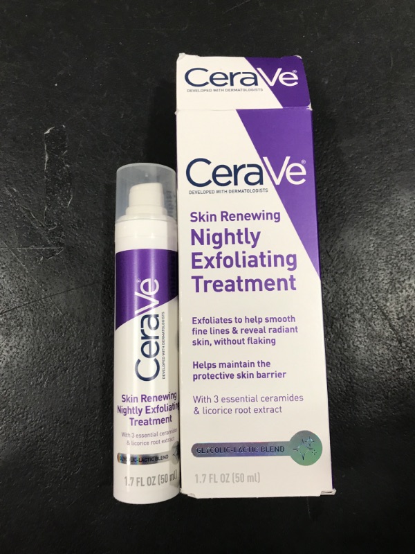 Photo 2 of CeraVe Skin Renewing Nightly Exfoliating Treatment | Anti Aging Face Serum with Glycolic Acid, Lactic Acid, and Ceramides| Dark Spot Corrector for Face | 1.7 Oz