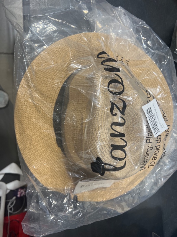 Photo 2 of Lanzom Women Wide Brim Straw Panama Roll up Hat Fedora Beach Sun Hat UPF50+ (A-Square Belt Brown)