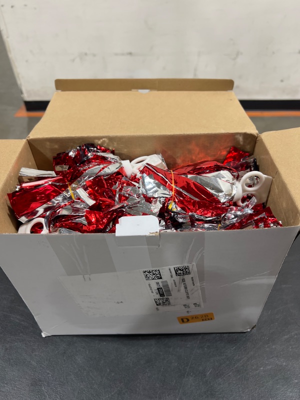 Photo 1 of Charniol 24 Pcs Cheerleading Metallic Foil & Plastic Ring Pom Poms Red Silver Cheerleader Pompoms Sports Dance Cheering Pom Poms for