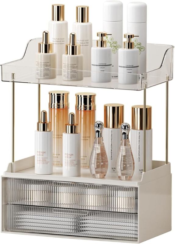 Photo 1 of 4 Tier Multi-Purpose Large Capacity Skincare Organizers Countertop?2-Tier 2-Drawer Bathroom Countertop Storage, Cosmetic Storage Box for Dresser ?Transparent?