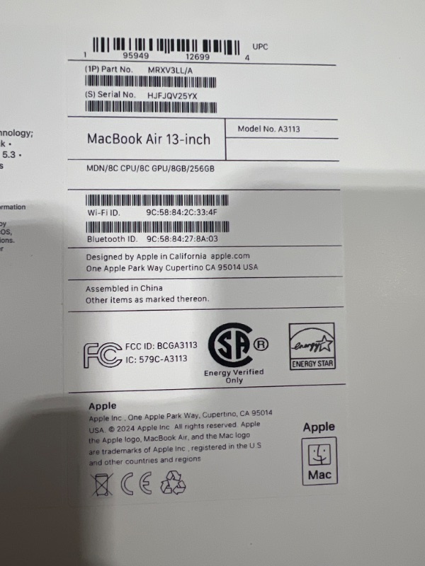 Photo 3 of Apple 2024 MacBook Air 13-inch Laptop with M3 chip: Built for Apple Intelligence, 13.6-inch Liquid Retina Display, 8GB Unified Memory, 256GB SSD Storage, Backlit Keyboard, Touch ID; Midnight