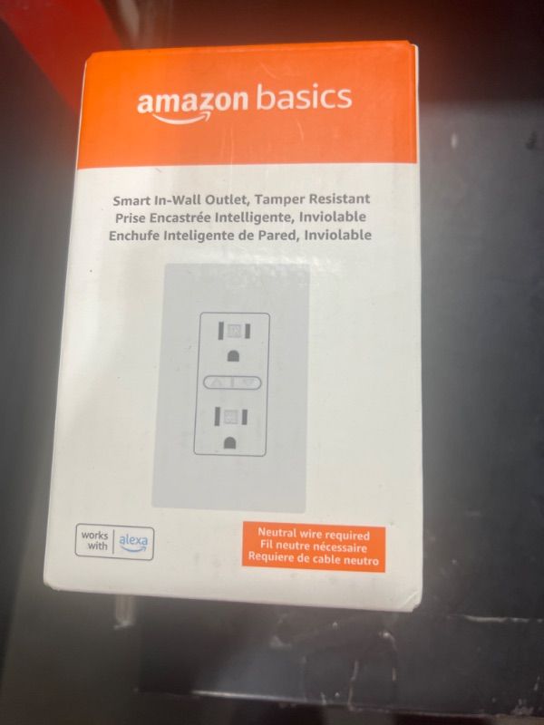 Photo 2 of Amazon Basics Smart In-Wall Outlet, Works with Alexa Only, 2.4 GHz Wi-Fi, 2.8 x 1.85 x 4.57 inches, White