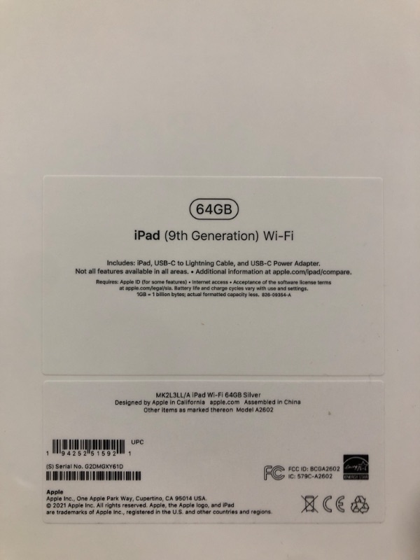 Photo 1 of Apple 10.2-inch iPad Wi-Fi 64GB - Silver