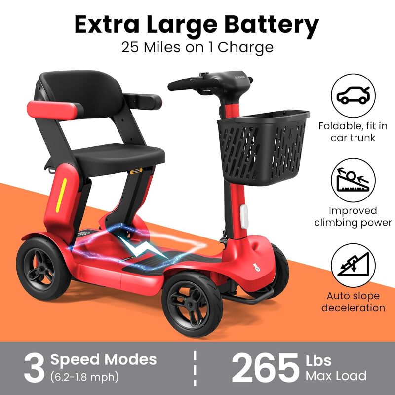 Photo 1 of  Foldable Mobility Scooter - Electric Scooter with Seat for Adults - Wheelchair Alternative - 25 Miles on 1 Charge, Enhanced Safety, Lightweight for Travel, LED, Basket, Charger Included
