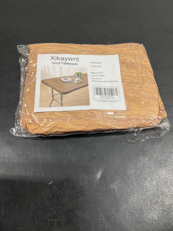 Photo 1 of Xikaywnt Fitted Vinyl Tablecloth 100% Waterproof PVC Table Cover with Flannel Backing and Elastic Edge for Picnic, Patio and Indoor Outdoor, 30 X 48 Inch, Wood