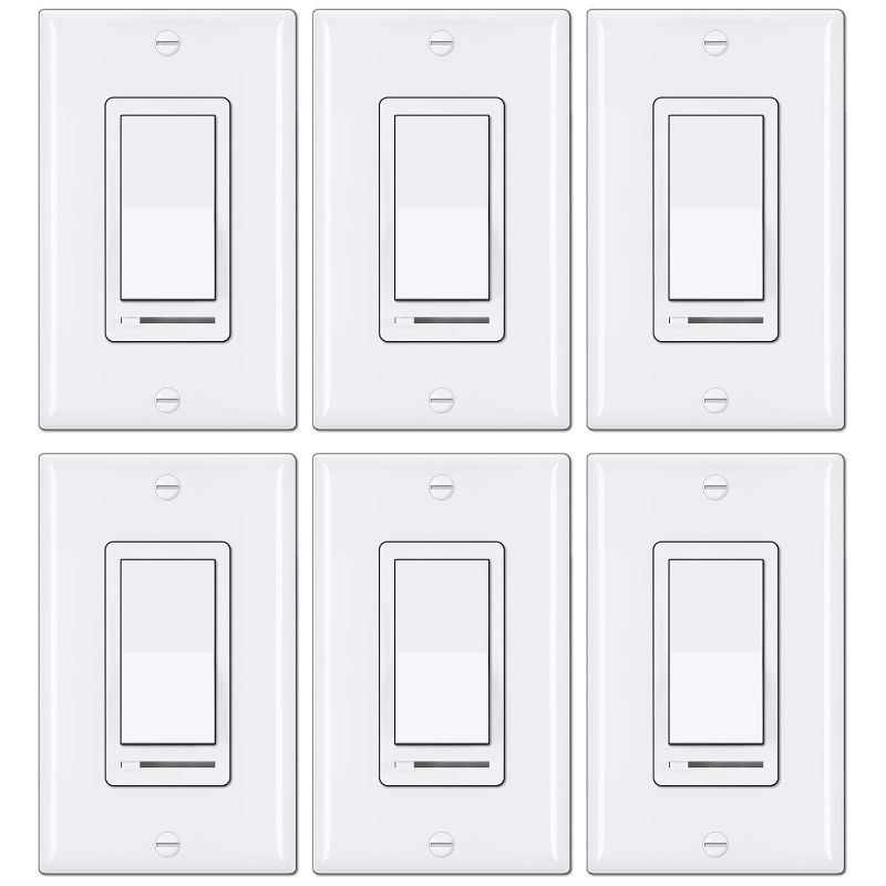 Photo 1 of [6 Pack] BESTTEN Rocker Dimmer Switch for Dimmable LED, Halogen and Incandescent Bulbs, Single-Pole or 3-Way, 120V, UL Listed, White