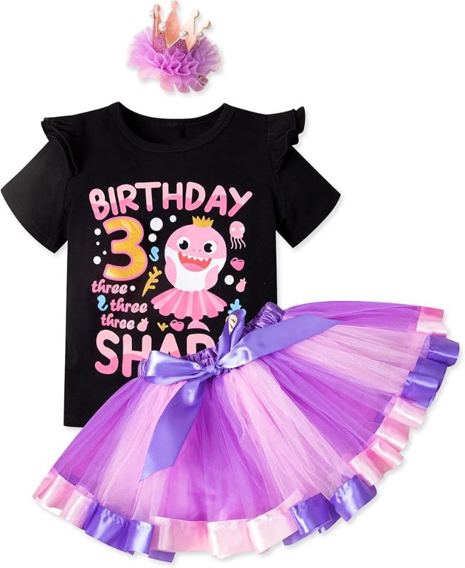 Photo 1 of [Size 110] Abbence 2 Year Old Girl Birthday Dress,Baby Shark Birthday Outfit Skirts Set My 2nd Toddler 3Pcs Black