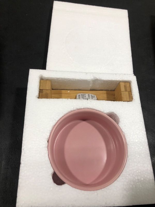 Photo 2 of Black Rhino Elevated Ceramic Pet Bowl - Modern Pink Dog & Cat Feeding Bowls with Bamboo Stand - Weighted & Durable - Perfect Size for Cats and Small to Medium Dogs - Pink, neater Feeder Medium Dog