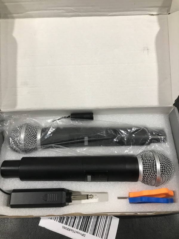 Photo 2 of ALPOWL Wireless Microphone, UHF Dual Handheld Cordless Microphone with Rechargeable Receiver, 40H Duration, 200ft Range, Microphone for Singing, Karaoke, Church, Speech, Wedding, Party Singing