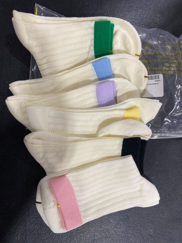 Photo 1 of chic & souk Fashion Striped Athletic Crew Socks For Women, Sporty Calf Cotton Socks - ONLY 6 Pairs