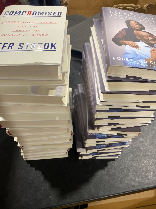 Photo 1 of  BOX LOT OF
Compromised : Counterintelligence and the Threat of Donald J. Trump 14 PK

The Redemption of Bobby Love (Hardcover)18PK
