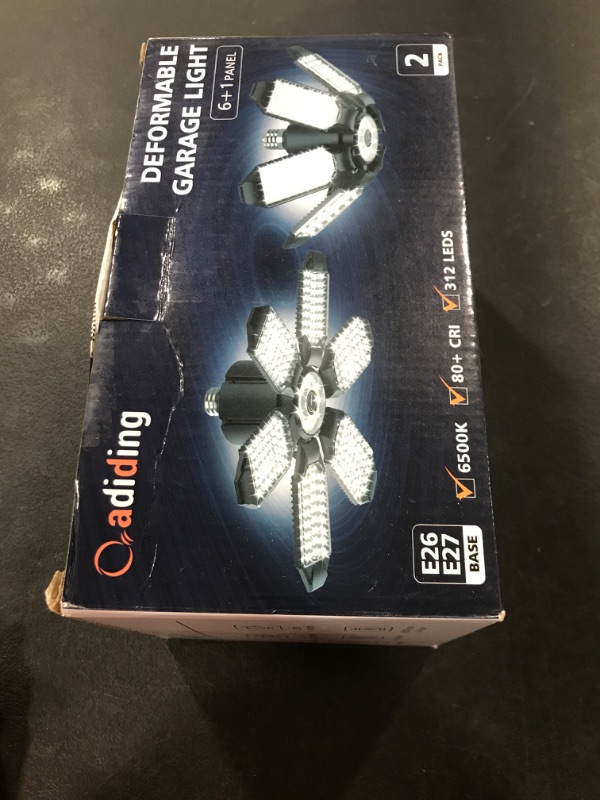 Photo 1 of Adiding LED Garage Light Bulb 2 Pack Super Bright LED Shop Ceiling Lights Fixture Output 20000 Lm with 6 Plus 1 Deformable Panels Screw in E26/E27 Socket for Basement Barn Workshop Attic Storage