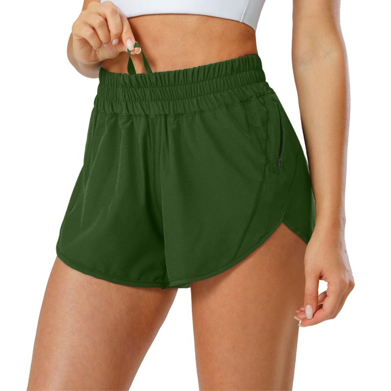 Photo 1 of Aurefin Athletic Shorts for Women,Women's Quick Dry Workout Sports Active Running Track Shorts with Elastic and Zip Pockets 2.5 inch Army Green/XX-Small