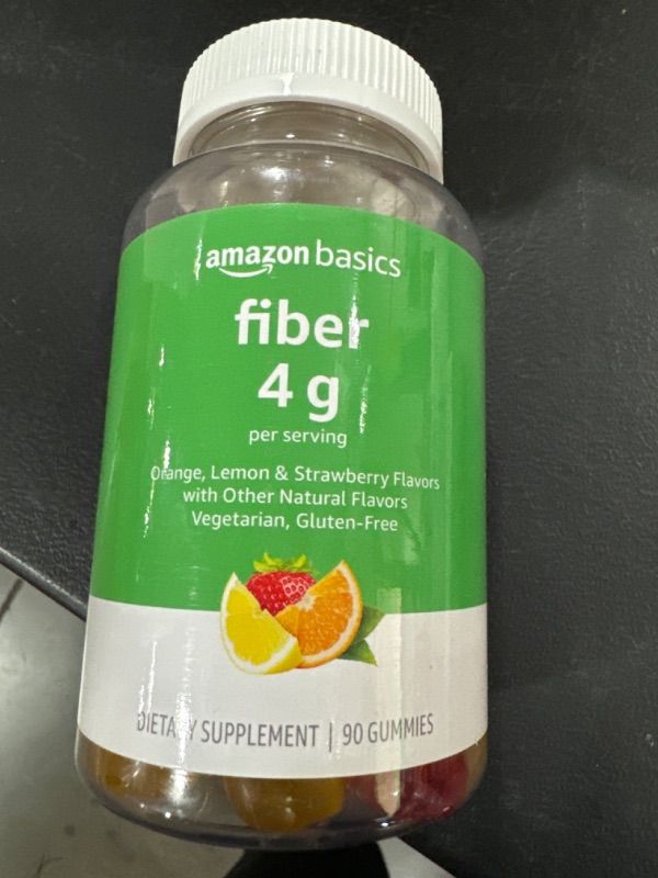 Photo 2 of Amazon Basics (previously Solimo) Fiber 4g Gummy - Digestive Health, Supports Regularity, Orange, Lemon & Strawberry, 90 Gummies (2 per Serving)