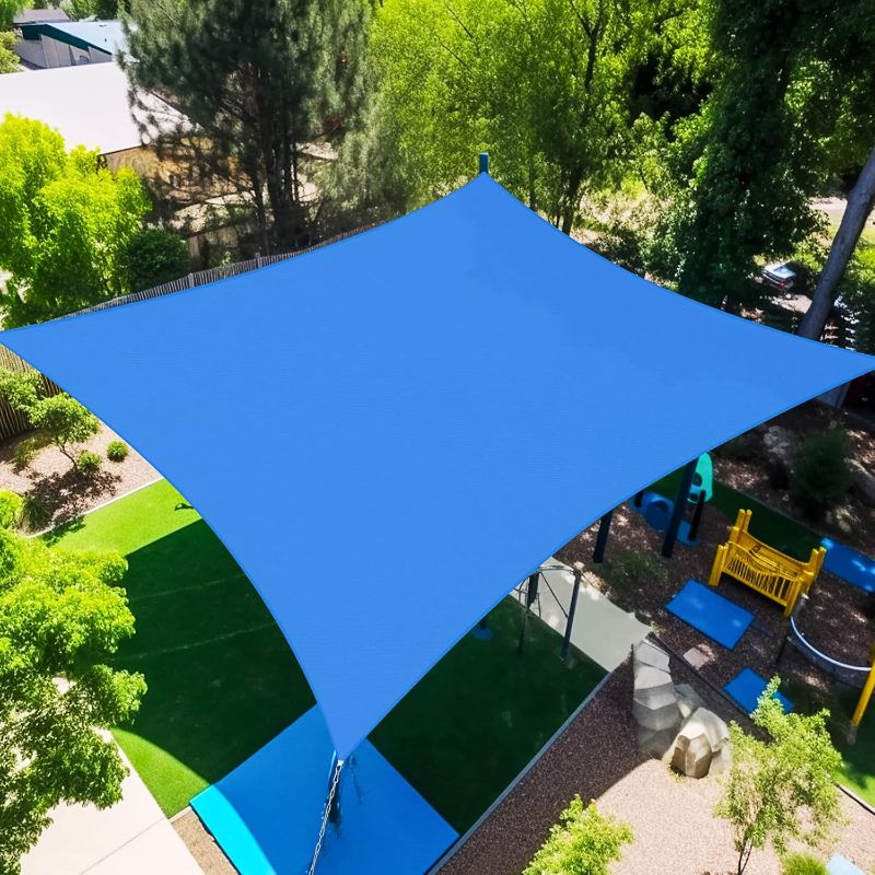 Photo 1 of  Sun Shade Sail Curved Commercial Outdoor Shade Cover Turquoise Rectangle Heavy Duty Permeable 185GSM Backyard Shade Cloth for Patio Garden Sandbox