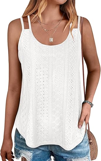 Photo 1 of ANRABESS Womens Summer Tank Tops 2024 Casual Loose Basic Dressy Tunic Spaghetti Strap Blouse Camisoles Flowy Shirts White Medium