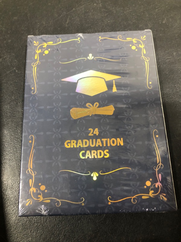 Photo 2 of 24 Pack Gold Foil 2024 Graduation Cards Bulk with Envelopes & Stickers - Variety of 6 Artist-Rendered Designs - Perfect for College & High School Graduation Gifts and Party Supplies.