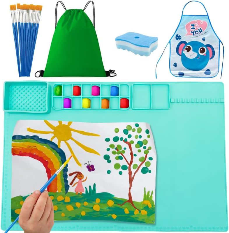 Photo 1 of 
Silicone Art Mat for Kids - 24" x 16" Silicone Painting Mat for Kids with Apron, Paint Brushes, Sponge Brush & Drawstring Bag - Versatile Craft...