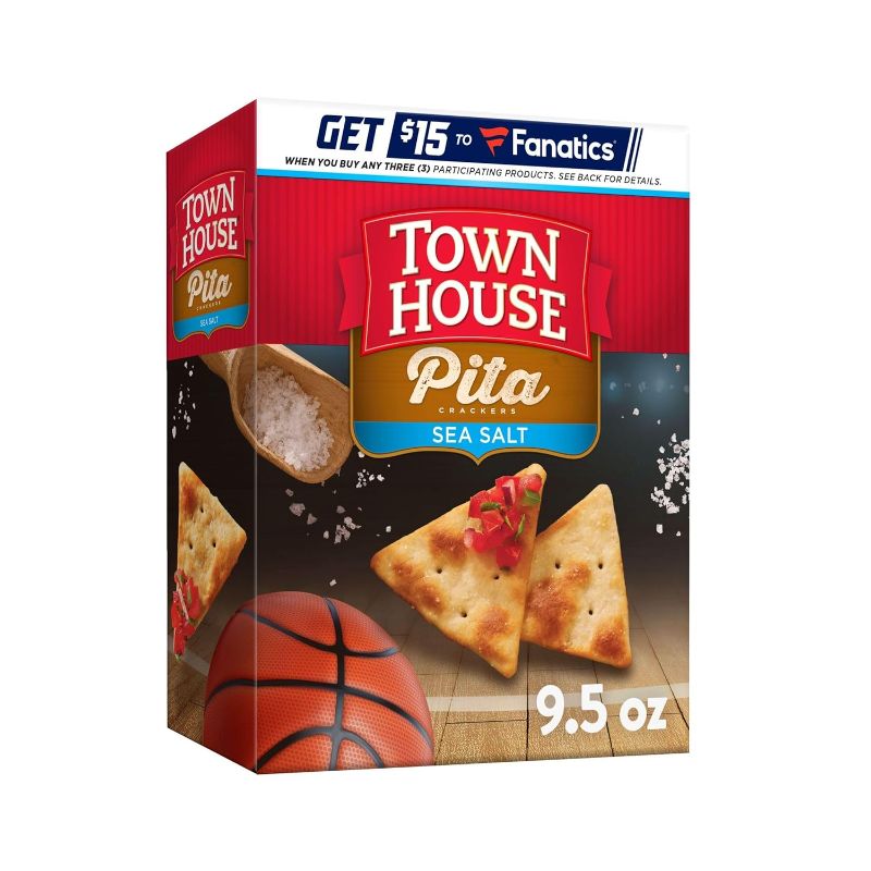 Photo 1 of 
Town House Pita Oven Baked Crackers, Lunch Snacks, Snack Crackers, Sea Salt, 9.5oz Box (1 Box)