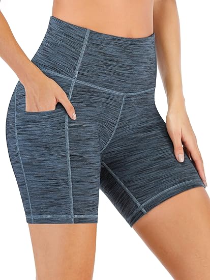 Photo 1 of [Size XS] Heathyoga Biker Shorts Women Tummy Control 5" Workout Shorts Women with Pockets High Waisted Spandex Shorts for Gym Yoga -5" Shorts Space Dye Dark Blue