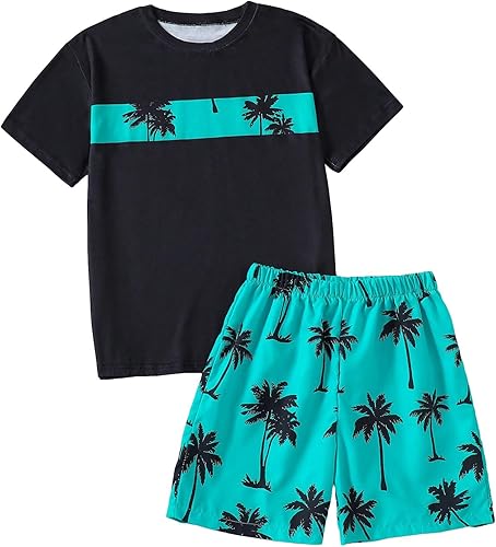 Photo 1 of [Size 15yrs] SOLY HUX Boy's 2 Piece Outfits Tropical Print Short Sleeve Tee Tops and Shorts Set