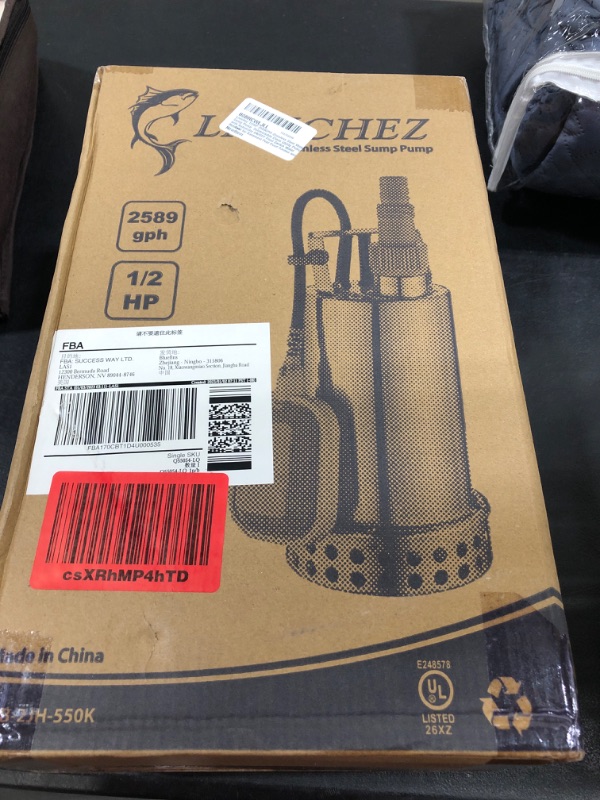 Photo 1 of 1/2HP 2610GPH Stainless Steel Water Sump Pump, Submersible Clean Utility Pump with Automatic ON/OFF Float Switch, Water Removal for Basement Pool Pond Garden and Hot Tub