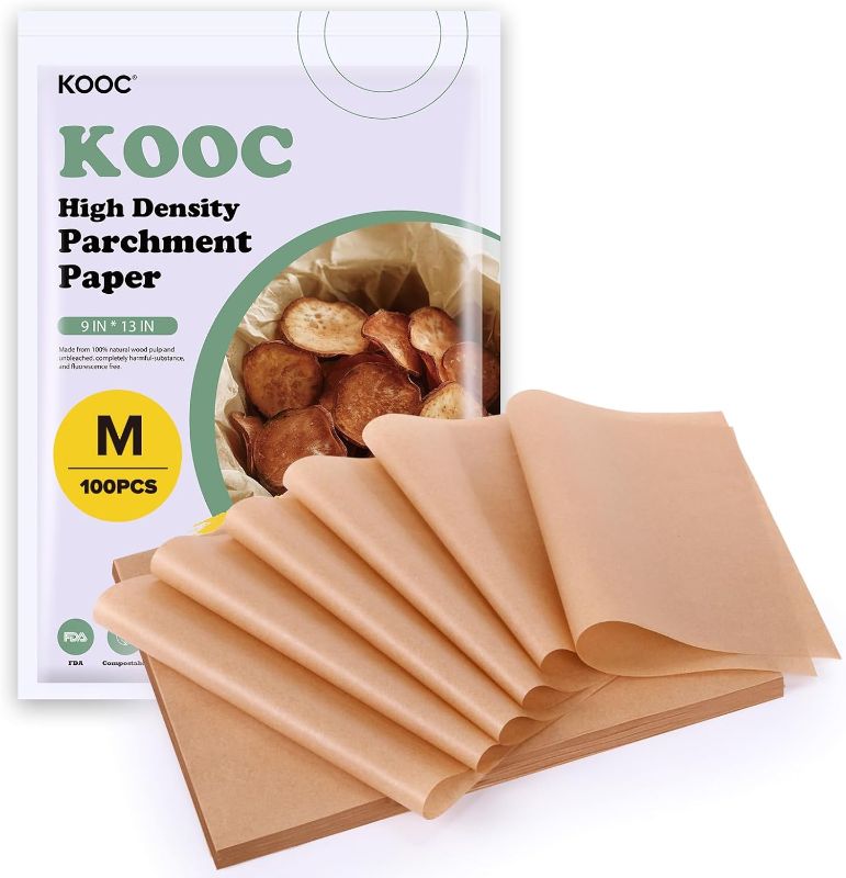 Photo 1 of 
KOOC Premium 9x13 Inch Parchment Paper Sheets, 100-Pack, Precut Unbleached Baking Paper - High Density & Compostable - Non-Stick - Ideal for Oven,...