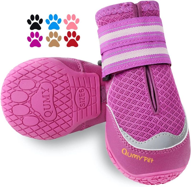 Photo 1 of [Size 2] QUMY 2PCS Dog Shoes for Hot Pavement Boots for Dogs Summer Booties Heat Protection Mesh Breathable Nonslip with Reflective and Adjustable Straps Purple Size 2