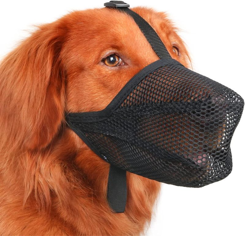 Photo 1 of [Size L] Mayerzon Dog Muzzle, Soft Mesh Dog Muzzle for Small Medium Large Dogs, Adjustable Puppy Muzzles for Barking, Biting, Licking and Chewing, Allows Panting and Drinking