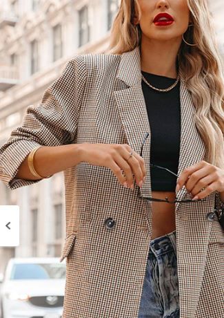 Photo 1 of [Size S] ARTFREE Womens Casual Blazer Button Lapel Long Sleeve Work Business Plaid Blazers Jackets Outfits with Pockets S