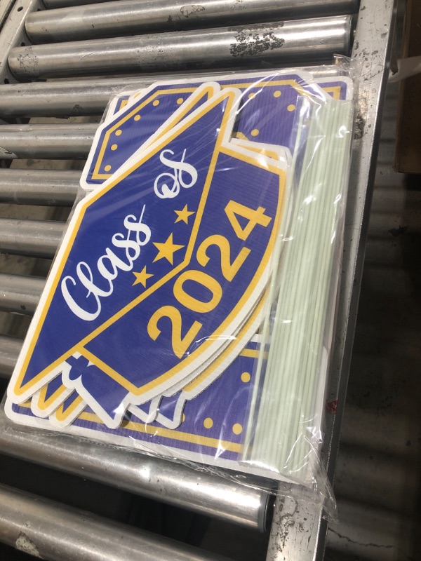 Photo 2 of 11 PCS Blue and Gold Graduation Decoration Class of 2024 Grad Yard Signs Congratulate Graduation Lawn Signs with 22 Stakes for Outdoor Graduation Party Supplies (Blue Gold)