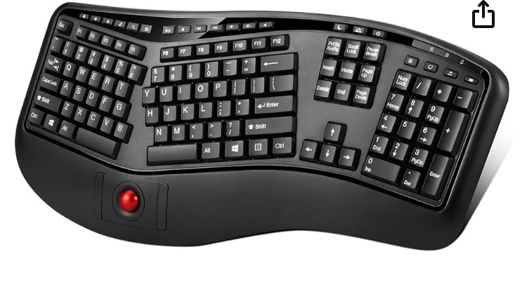 Photo 1 of Adesso Wireless Ergonomic Keyboard 2 in 1 Ergo Keyboard and Trackball Mouse Combo Design with Wrist Rest USB Dongle Split Keyboard for Windows (WKB-3500UB), Black