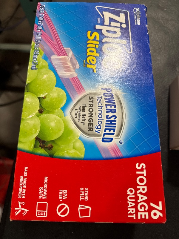 Photo 1 of Ziploc Quart Food Storage Slider Bags, Power Shield Technology for More Durability, 76 Count