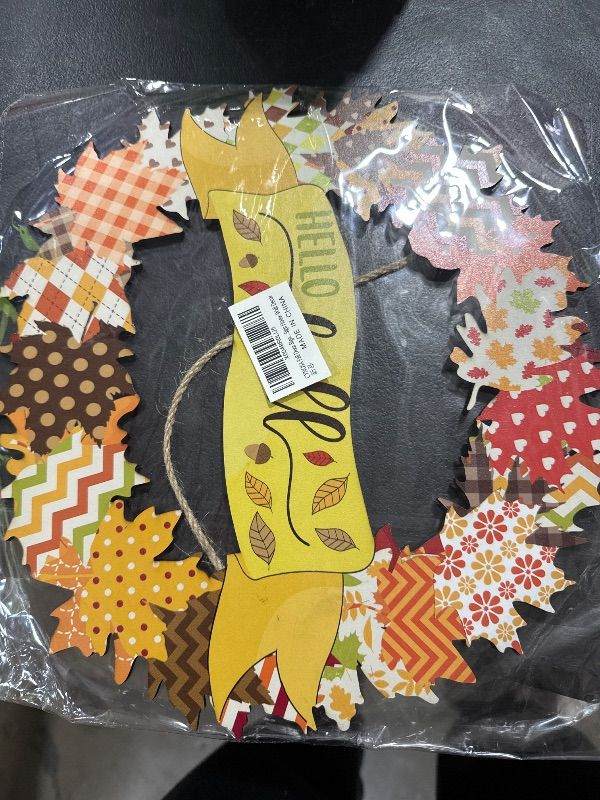 Photo 1 of CYNOSA Fall Door Sign Fall Decorations for Home Hello Fall Maple Leaves Wreath Fall Autumn Hanging Wood Sign Home Wall Decor