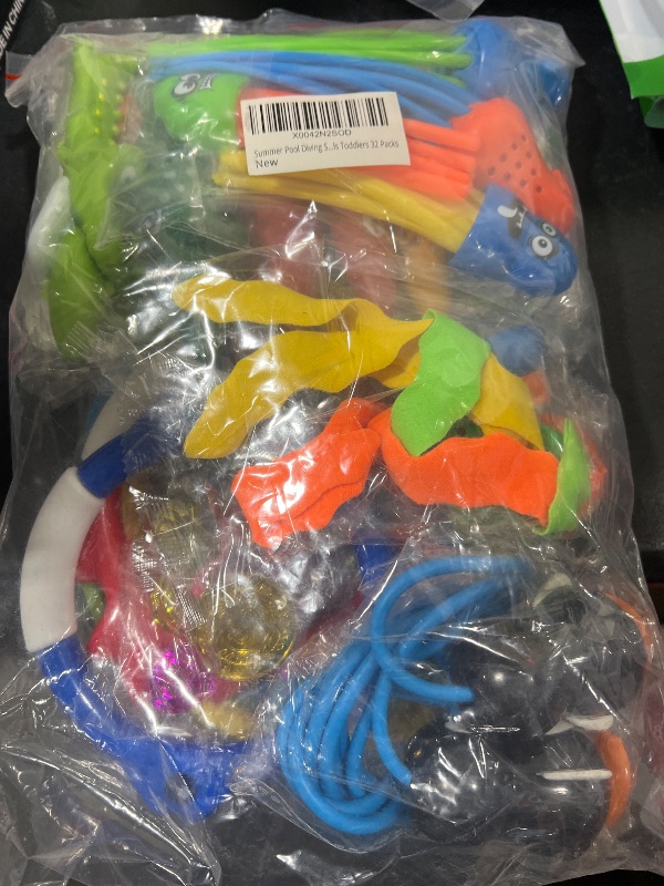 Photo 2 of 32 Packs Summer Pool Diving Swimming Essentials Toys for Kids, Fun Swim Games Sinking Set, Underwater Dive Gifts with Storage Bag Include Torpedo Gems Shark Rings Sea Animals for Boys Girls Toddlers