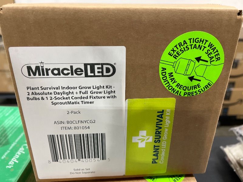 Photo 1 of Miracle LED Plant Survival Indoor Grow Light Kit - 2 Absolute Daylight + Red Spectrum 150W Replacement Grow Light Bulbs & 1 2-Socket Corded Fixture with SproutMatic Timer (2-Pack)