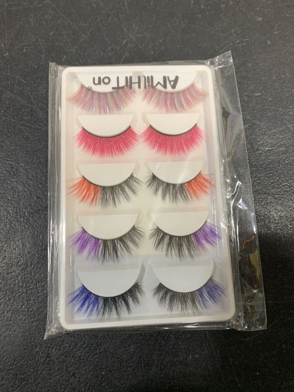 Photo 2 of AMilHiTon Halloween Lashes Colored Eyelashes, 5 Pairs Colorful Eyelashes Faux Mink Blue Pink Red Purple Black for Costumes Parties Festivals Cosplay?8233 Mixed?