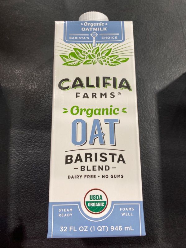 Photo 2 of Califia Farms - Organic Oat Barista Blend Oat Milk, 32 oz, Shelf Stable, Dairy Free, Plant Based, Vegan, Non GMO, Organic Milk, Creamer, Milk Frother, Oatmilk NOV/13/24