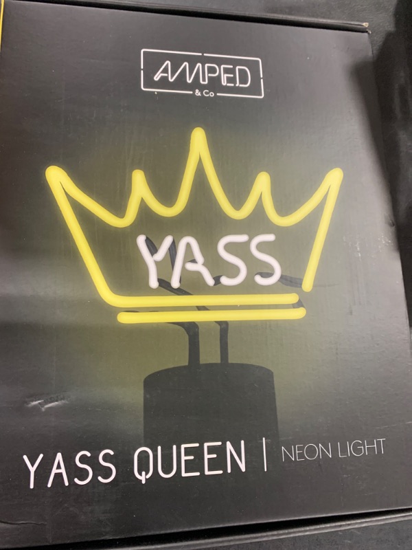 Photo 2 of Amped & Co YASS QUEEN Neon Light Novelty Desk Lamp, Large 11.3x9.75, Yellow/White Glow