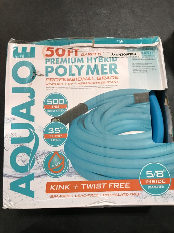 Photo 2 of Aqua Joe 50ft Professional-Grade Hybrid Polymer Garden Hose with Dual Swivel Grips, 500-PSI Burst Rating