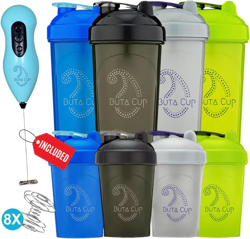 Photo 2 of [8 Pack] Protein Shaker Bottle | 4 Large 28 Oz & 4 Small 20 Oz Shaker Bottles with Electric Mixer for Protein Mixes – Shaker Cups for Protein Drinks | BPA–Free & Dishwasher Safe (Multi-Color)