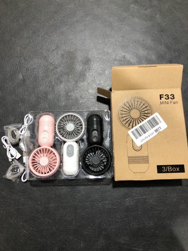 Photo 2 of [Portable Mini Fan 3-pack] Handheld Personal Small Fan with 3-speed for Travel, USB Rechargeable Battery Operated Eyelash Fan, Black&White&Pink