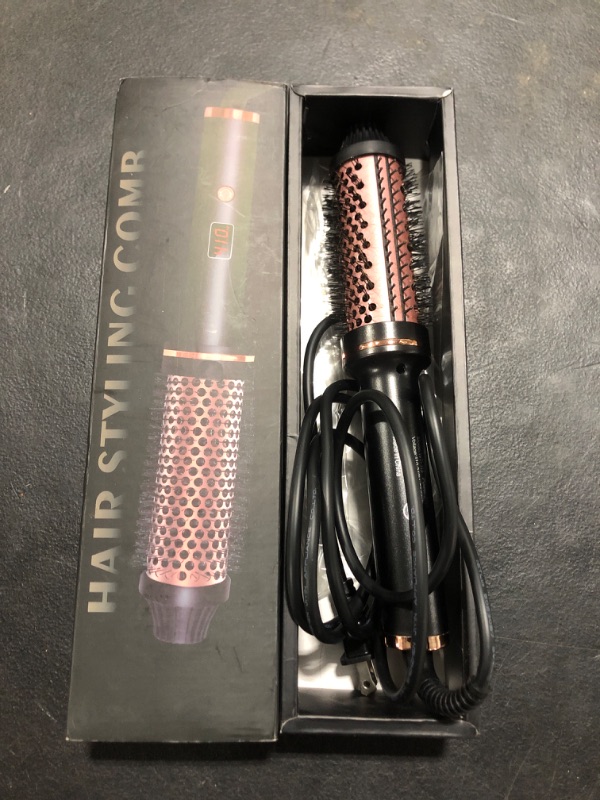 Photo 2 of 1.5 Inch Volumizing Ceramic Tourmaline Ionic Curling Iron with Round Heated Brush, 10 Temperature Settings, LCD Display, Dual Voltage for Travel